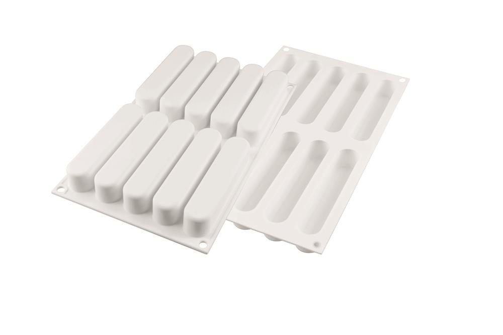 Silikomart Backform Silikon Dessertform für Éclairs inkl.Teigschneider + 8 Servierbretter Bild 2