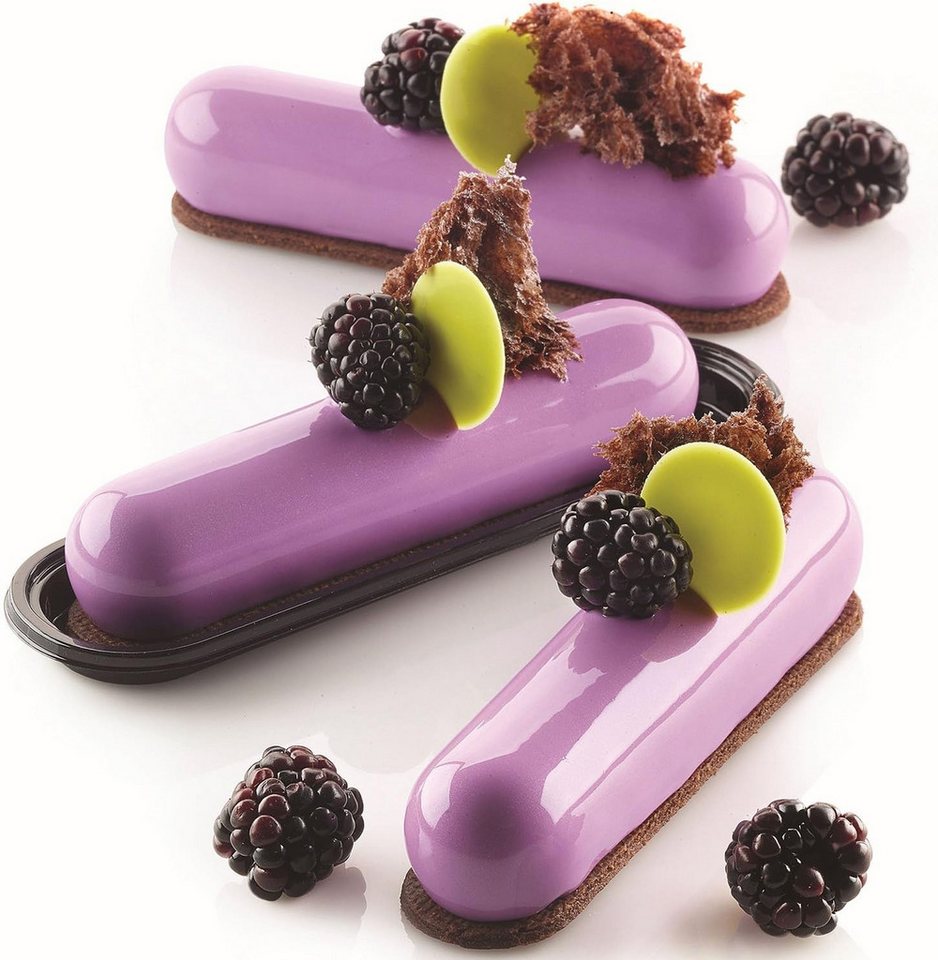 Silikomart Backform Silikon Dessertform für Éclairs inkl.Teigschneider + 8 Servierbretter Bild 3