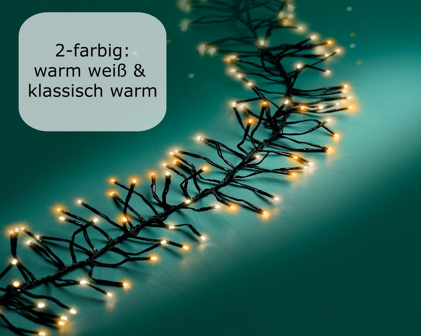 Lumineo LED-Lichterkette Lumineo Lichterkette CLUSTER 768 LED 7 m, warm weiß + klassisch warm, Dimmbar, 8h-Timer, Indoor/Outdoor, 2 Farben Bild 5