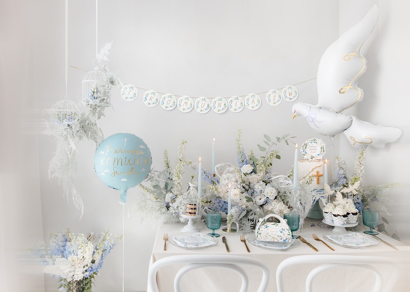 partydeco Papierdekoration, Cake Topper Tauben 14,5cm weiß gold 6er Set