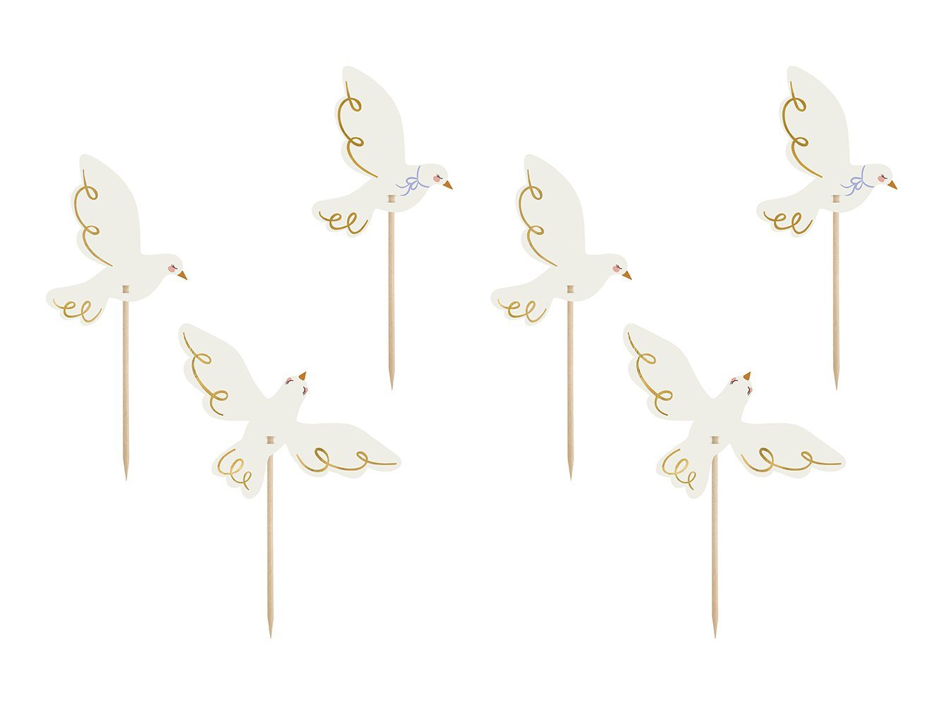 partydeco Papierdekoration, Cake Topper Tauben 14,5cm weiß gold 6er Set Bild 4