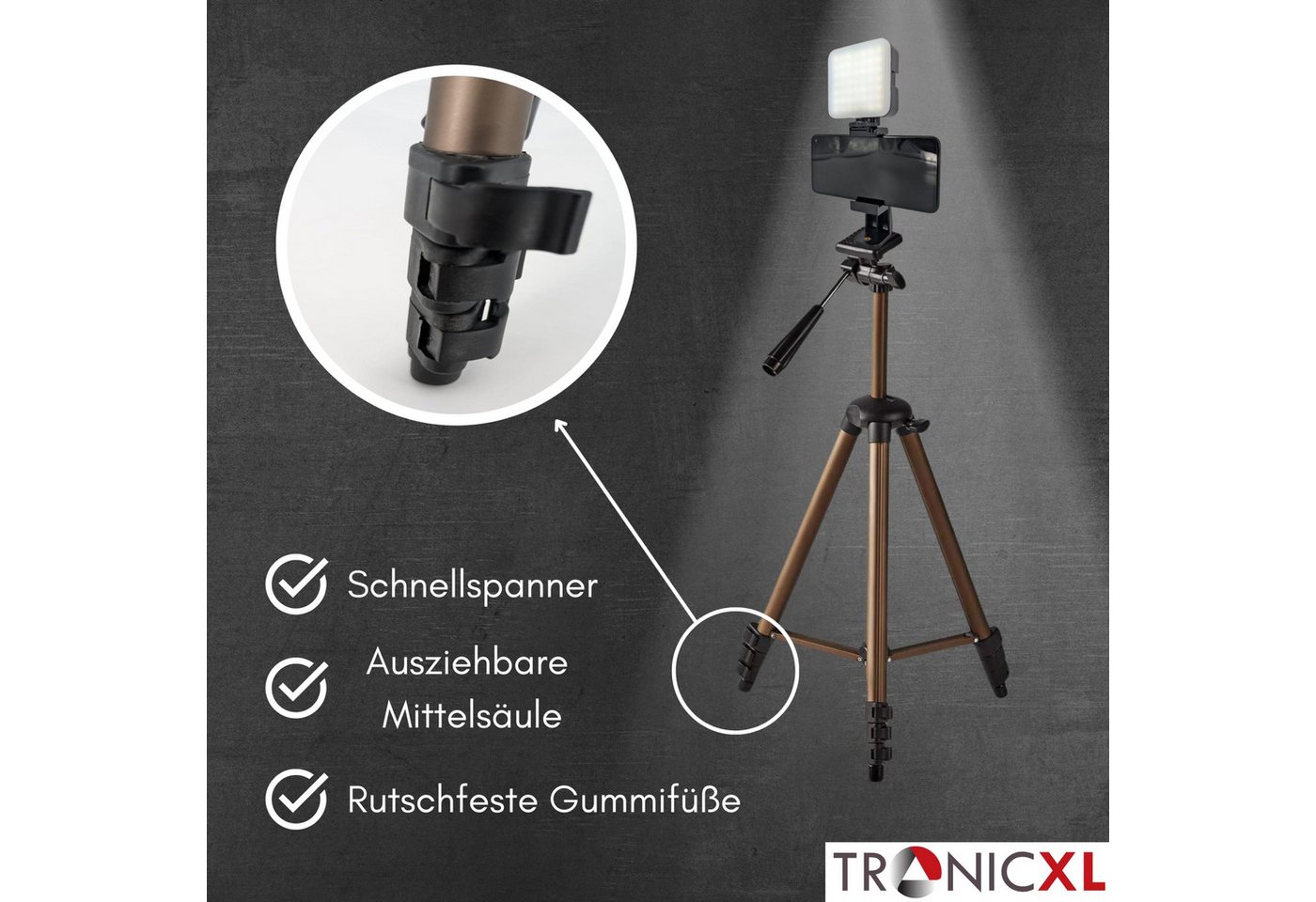 TronicXL Lichtanlage Smartphone Stativ mit Licht Halterung für Apple Iphone Samsung Xiaomi, Videolampe Videoleuchte Selfie Video Foto Bild 4