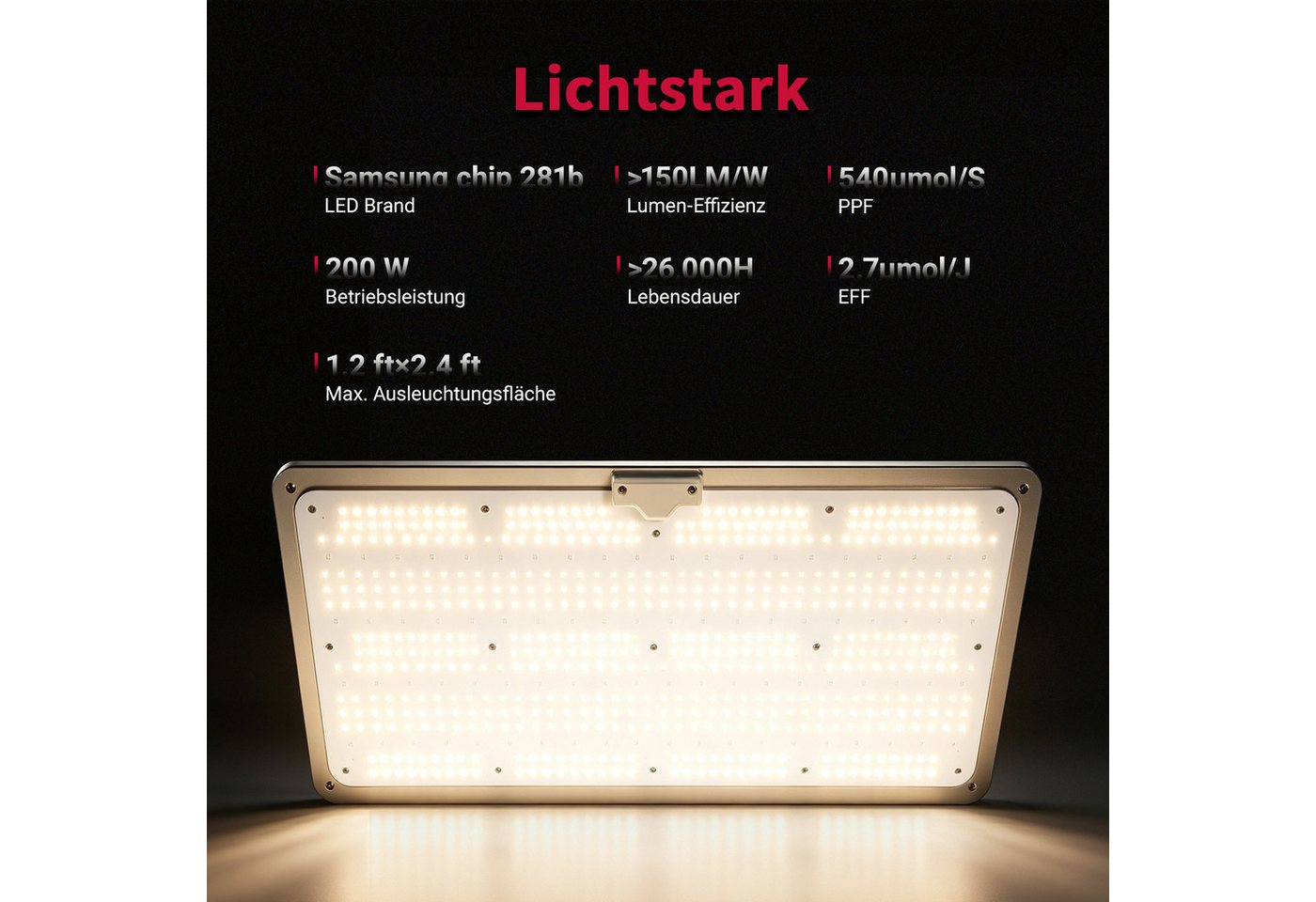 CannoBox Pflanzenlampe Pflanzenlampe LED Vollspektrum Panel 640 Stück Leuchtdioden 200W, 200W, LED fest integriert Bild 5