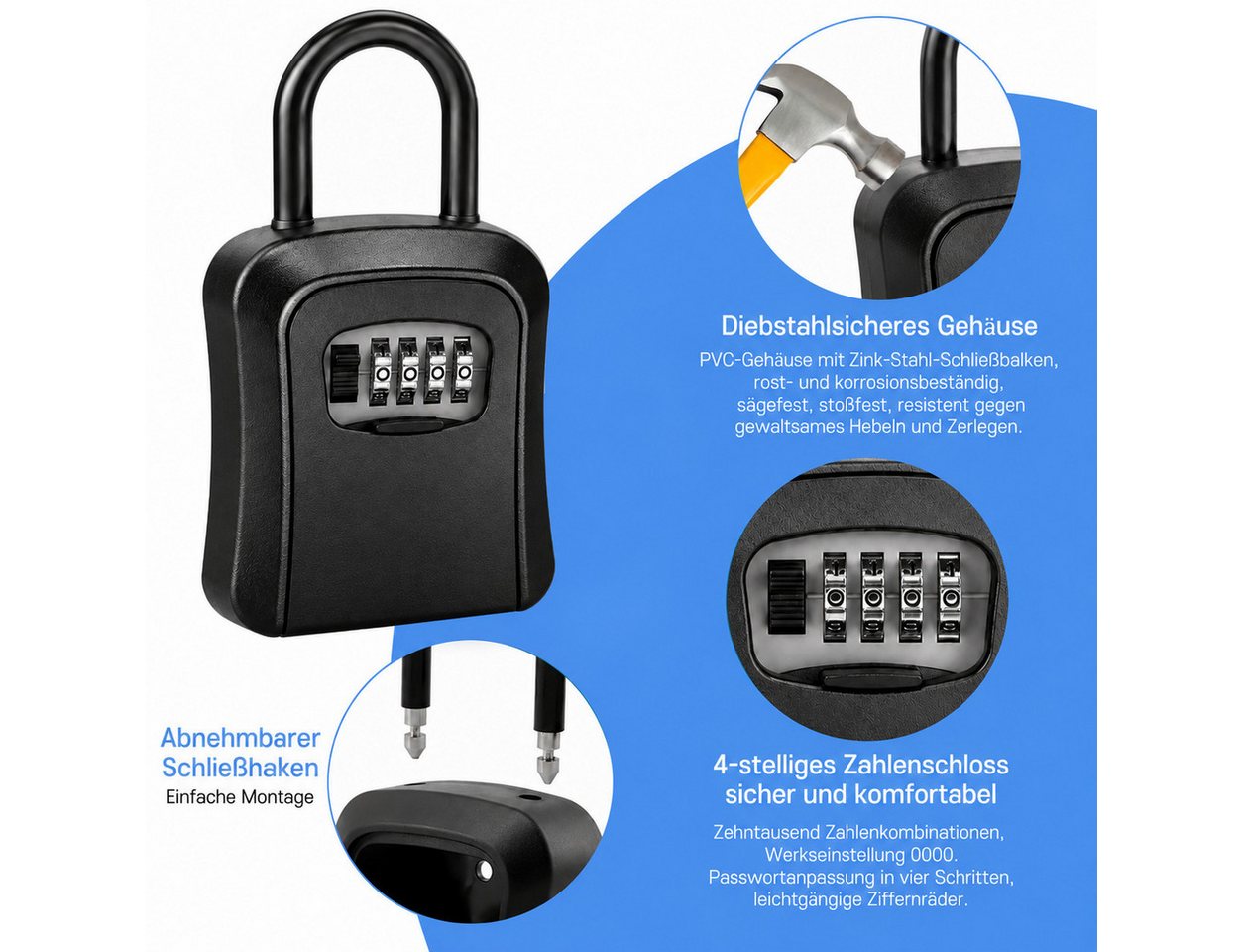 MOPUEA Schlüsseltresor Schlüsseltresor rücksetzbare 4-stellige Kombination 2 Pack für Zuhause (2er-Set Schlüsselboxen mit Zahlencode zur sicheren Wandmontage außen, Pack Schlüsselbox Zahlencode Schutzabdeckung und Wandmontage-Set), Wettergeschützt abschließbar Zahlencode große Kapazität Wandmontage