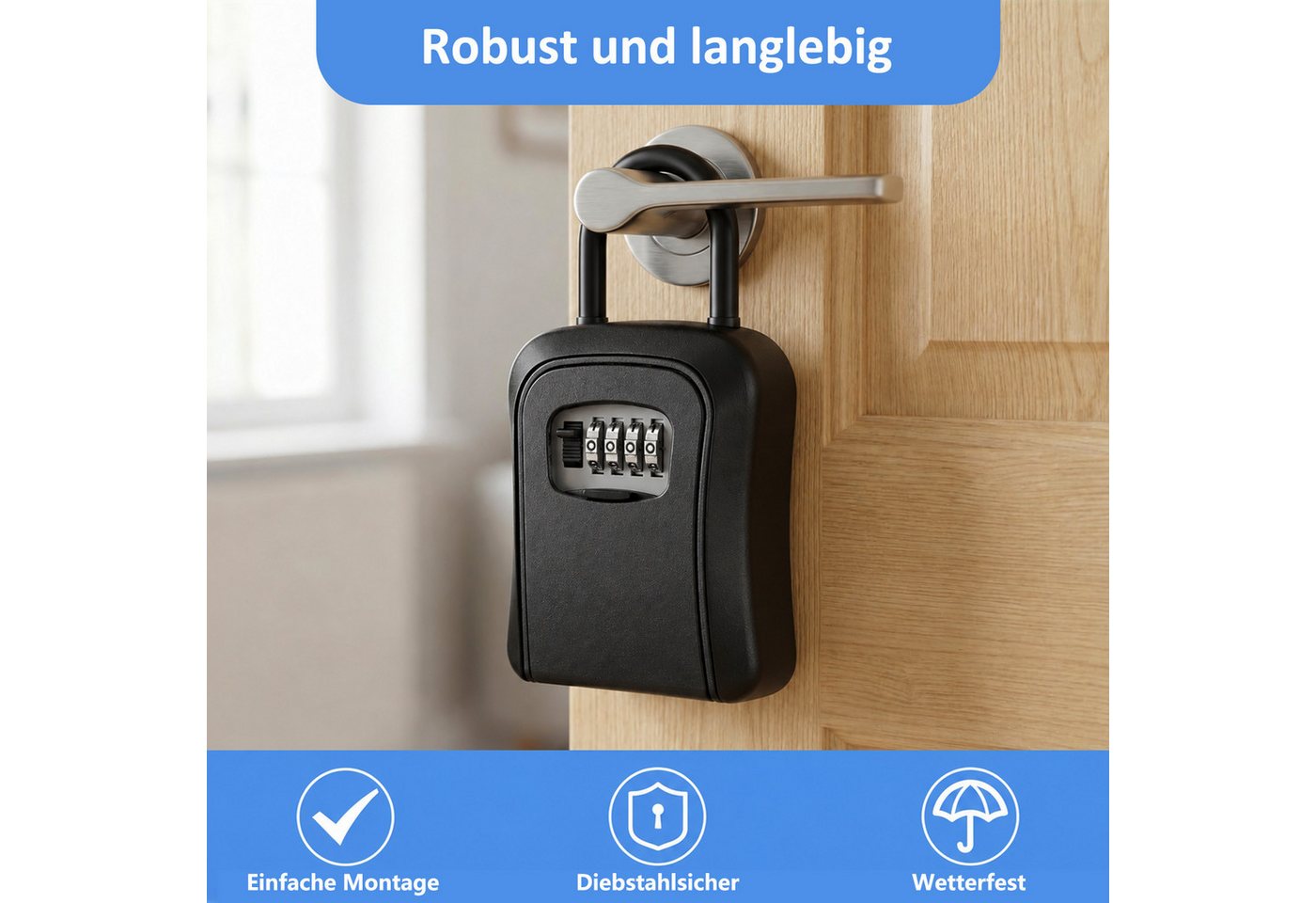MOPUEA Schlüsseltresor Schlüsseltresor rücksetzbare 4-stellige Kombination 2 Pack für Zuhause (2er-Set Schlüsselboxen mit Zahlencode zur sicheren Wandmontage außen, Pack Schlüsselbox Zahlencode Schutzabdeckung und Wandmontage-Set), Wettergeschützt abschließbar Zahlencode große Kapazität Wandmontage Bild 3