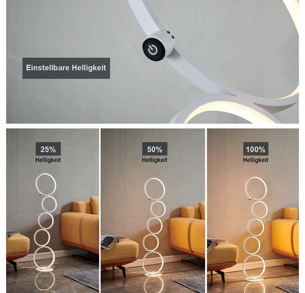 Nettlife LED Stehlampe Standleuchte 5 Birne in Ringform, LED fest integriert, warmweiß, für Schlafzimmer Wohnzimmer Arbeitszimmer Bild 3