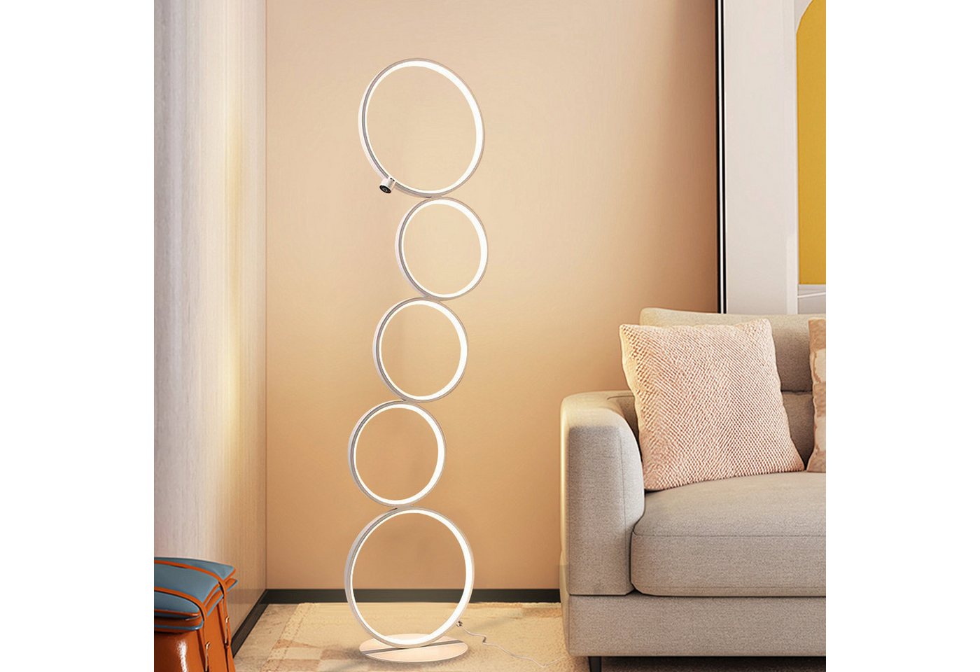 Nettlife LED Stehlampe Standleuchte 5 Birne in Ringform, LED fest integriert, warmweiß, für Schlafzimmer Wohnzimmer Arbeitszimmer Bild 4