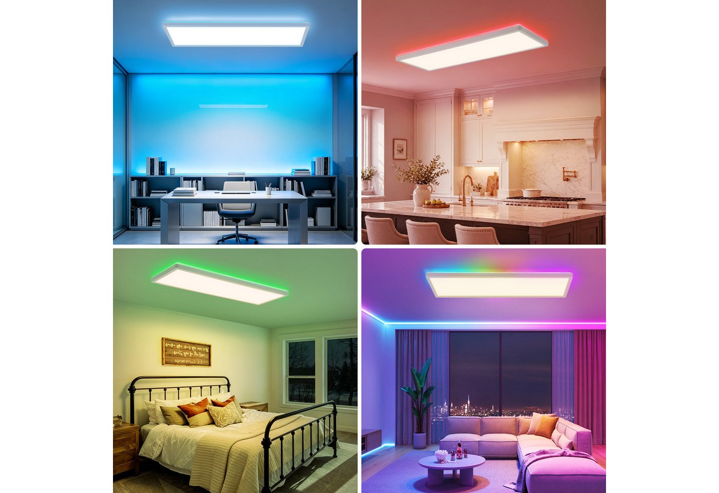 ZMH LED Deckenleuchte Modern Rechteck 22 W, RGB, CCT dimmbar mit Fernbedienung, Memory Function, LED fest integriert, Warmweiß-Neutralweiß-Kaltweiß, Hohe Farbwiedergabeindex, Rechteckdesign, 3600lm, 3000k-6500k Bild 4