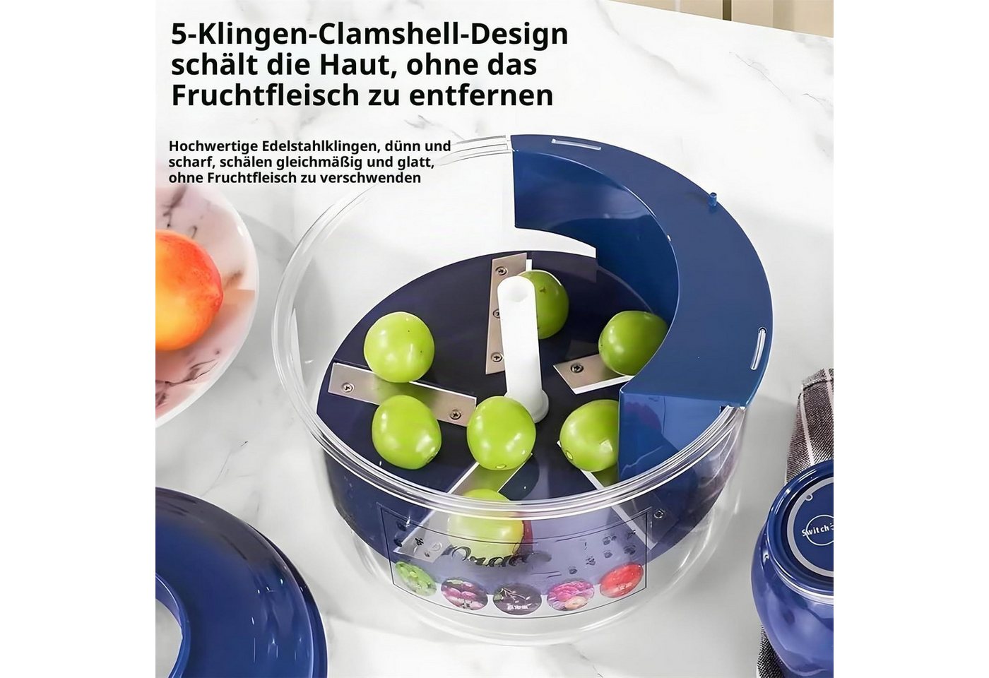 ibettertec Obstschneider Obstschäler - für Trauben, Kirschen & Tomaten,automatisch,USB, (35 W, mit Auffangbehälter & Auslauf, für schnelle & saubere Trennung von Schalen und Früchten), für die Küche & Zuhause