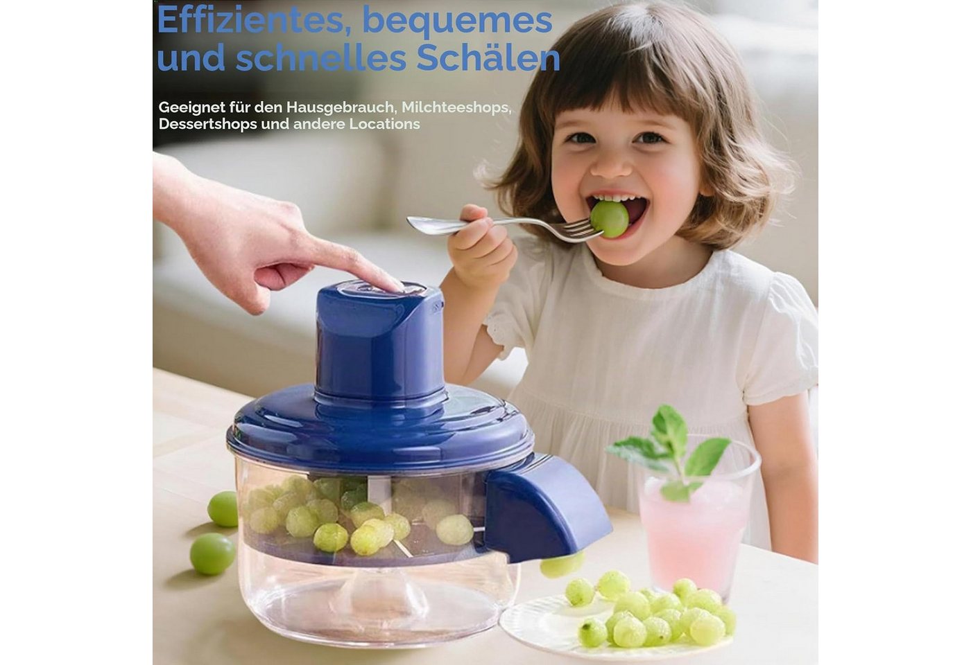ibettertec Obstschneider Obstschäler - für Trauben, Kirschen & Tomaten,automatisch,USB, (35 W, mit Auffangbehälter & Auslauf, für schnelle & saubere Trennung von Schalen und Früchten), für die Küche & Zuhause Bild 2