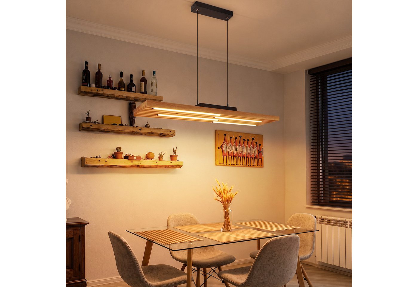 Nettlife LED Pendelleuchte Esstisch Holz,33W,dimmbar,Fernbedienung,Hängelampe Schwarz, 3000–6500K 80*15.5*120cm für Wohnzimmer Küche schlafzimmer esszimmer Bild 4