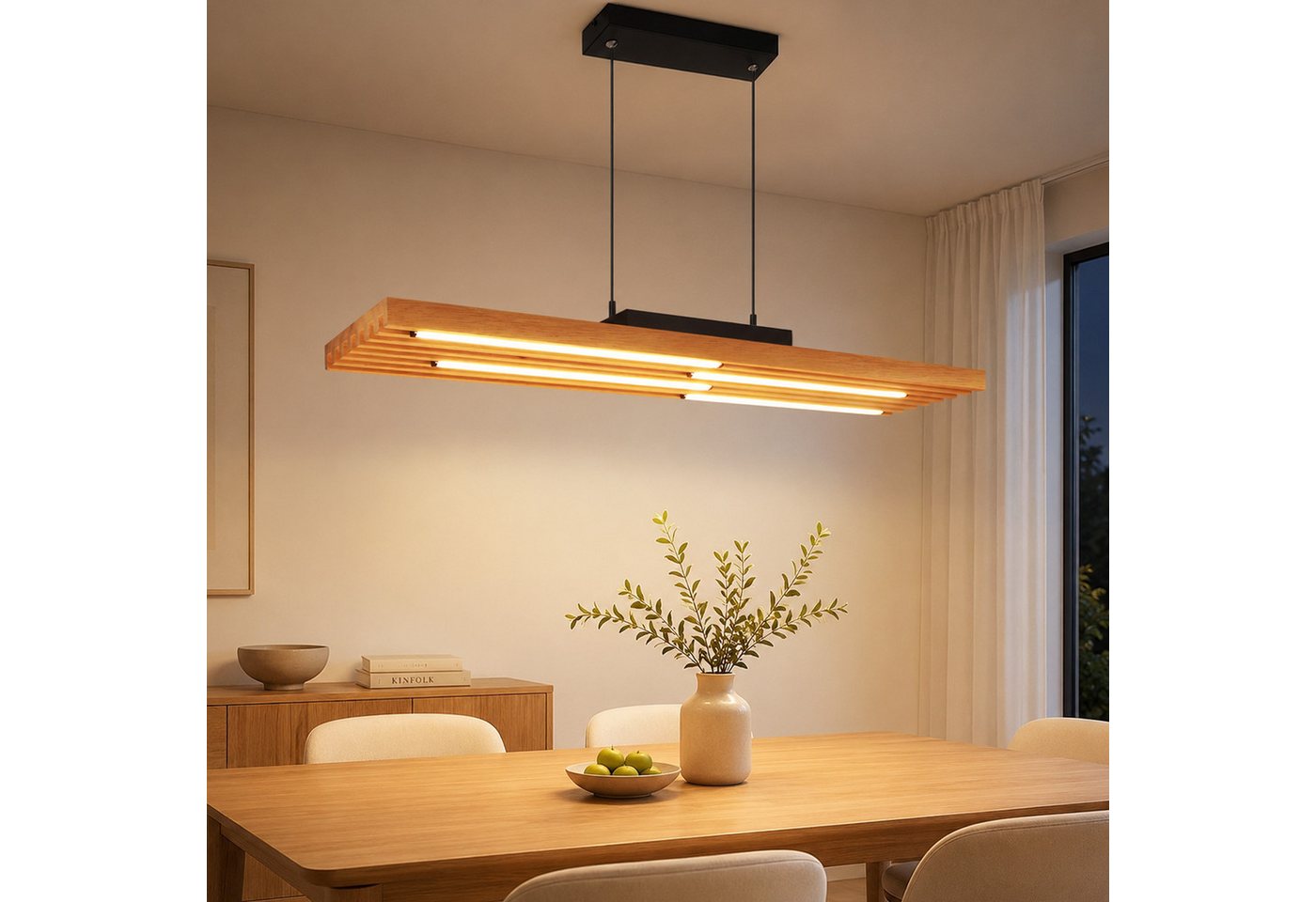 Nettlife LED Pendelleuchte Esstisch Holz,33W,dimmbar,Fernbedienung,Hängelampe Schwarz, 3000–6500K 80*15.5*120cm für Wohnzimmer Küche schlafzimmer esszimmer Bild 5