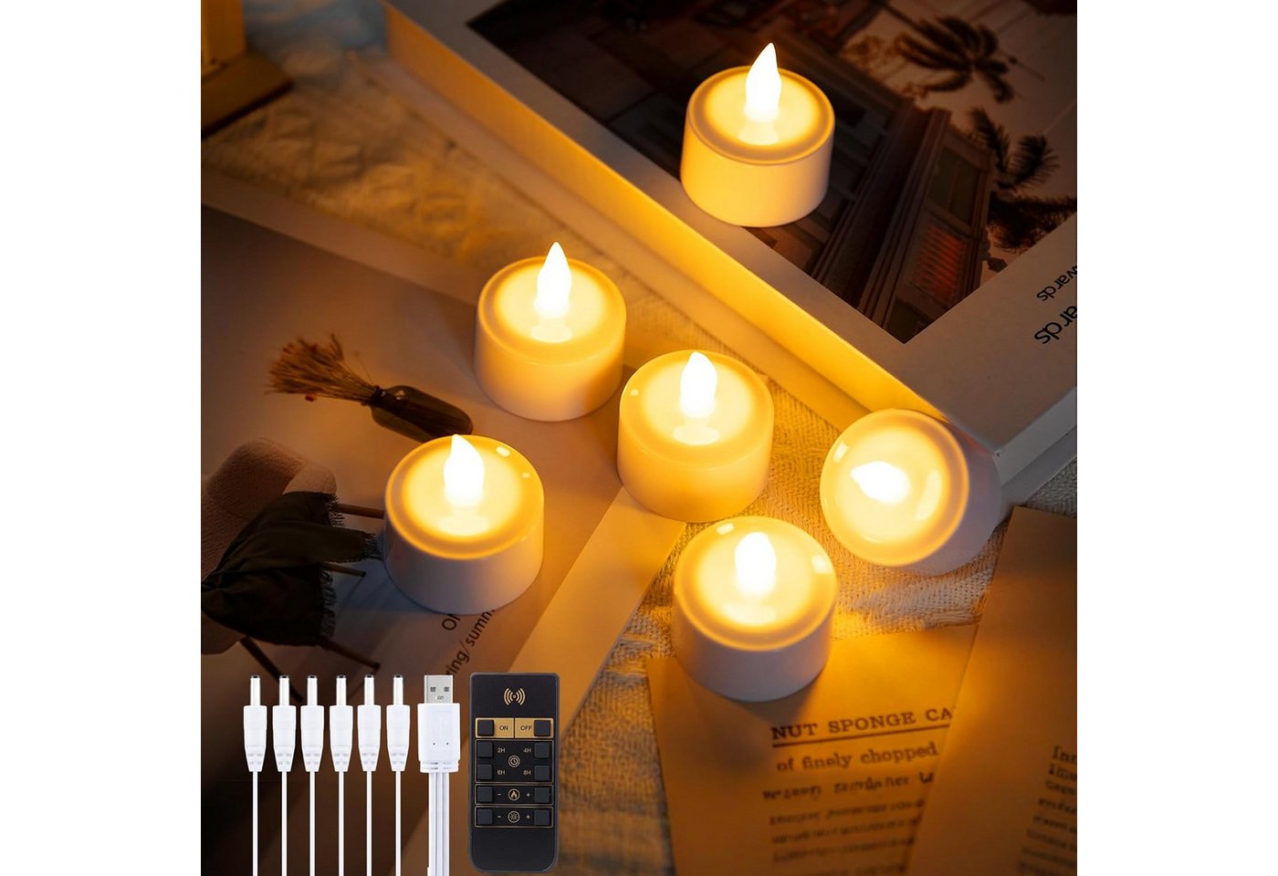 EXTSUD LED-Kerze LED Teelichter Aufladbar 6er Set mit Fernbedienung und Timer, 1-zu-6, Warmweiß Bild 3