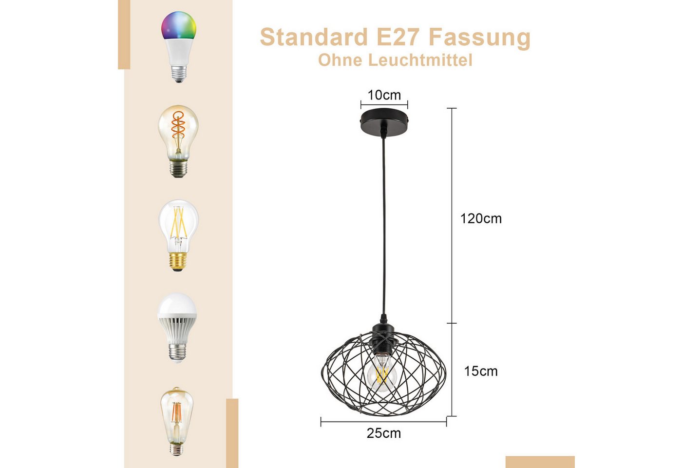 ZMH Pendelleuchte Esszimmer 120CM Schwarz Retro Käfig Gitter E27 Hängeleuchte Flur, ohne Leuchtmittel, Fliegende Untertasse, 1 Flammig Retro Esstischlampe Wohnzimmer Treppenhaus Bild 2
