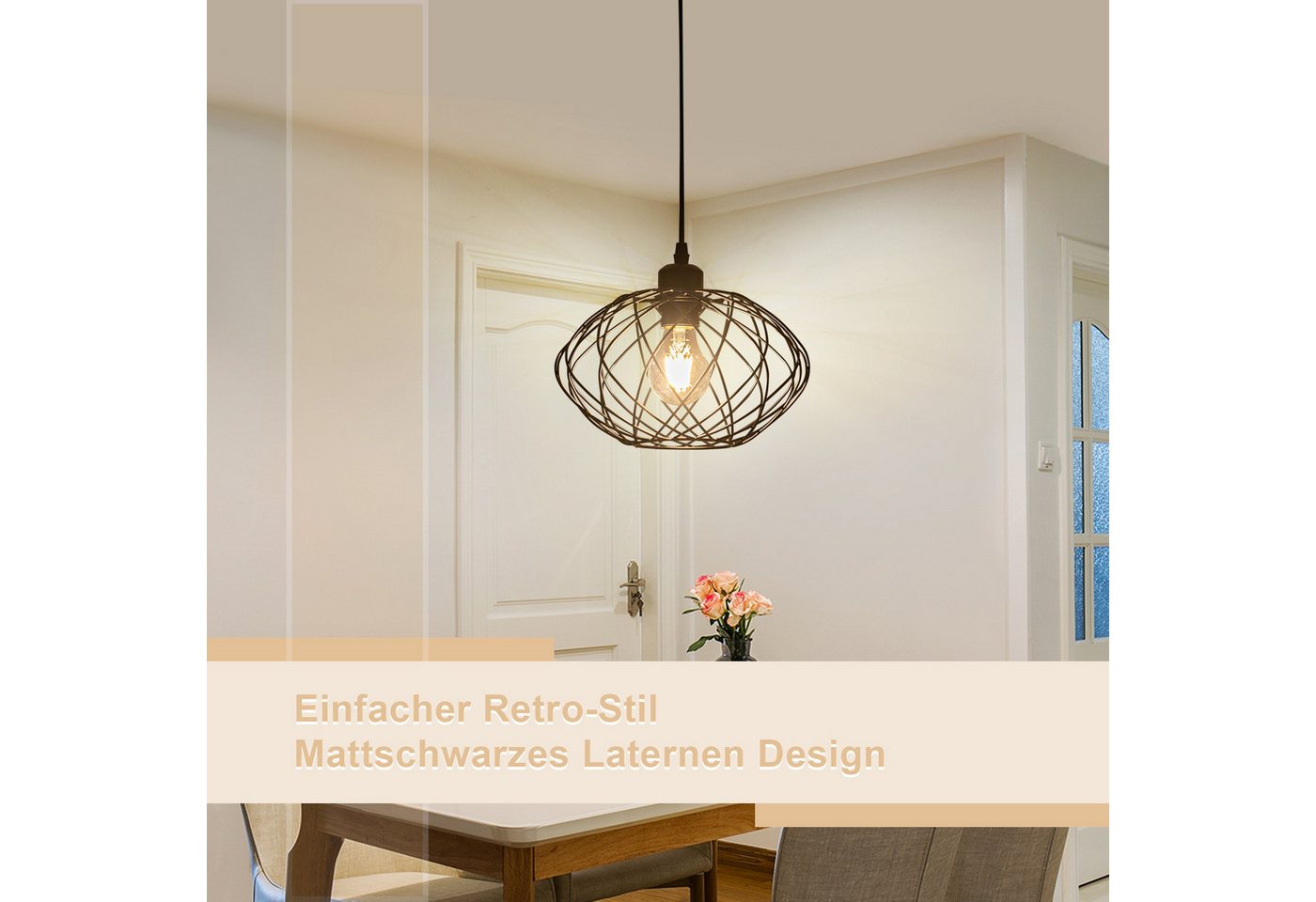 ZMH Pendelleuchte Esszimmer 120CM Schwarz Retro Käfig Gitter E27 Hängeleuchte Flur, ohne Leuchtmittel, Fliegende Untertasse, 1 Flammig Retro Esstischlampe Wohnzimmer Treppenhaus Bild 4