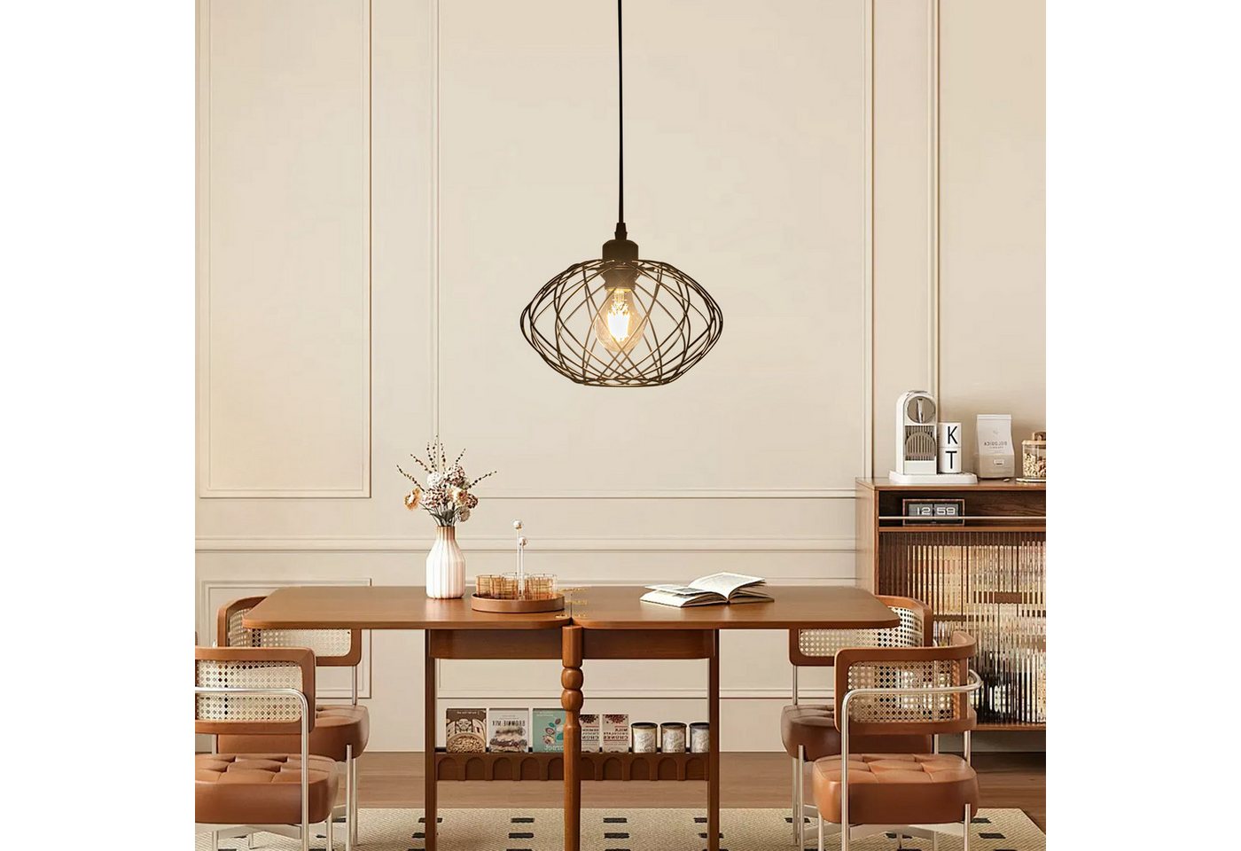 ZMH Pendelleuchte Esszimmer 120CM Schwarz Retro Käfig Gitter E27 Hängeleuchte Flur, ohne Leuchtmittel, Fliegende Untertasse, 1 Flammig Retro Esstischlampe Wohnzimmer Treppenhaus Bild 5
