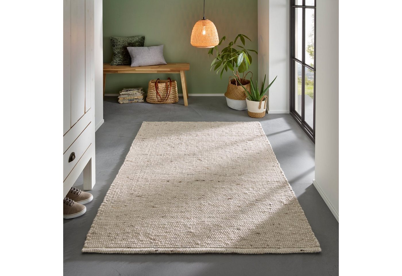 TaCa Home Wollteppich Gewalkter Handweb Woll-Teppich, rechteckig, Höhe: 10 mm, Natur - 70 x 130 cm Bild 3