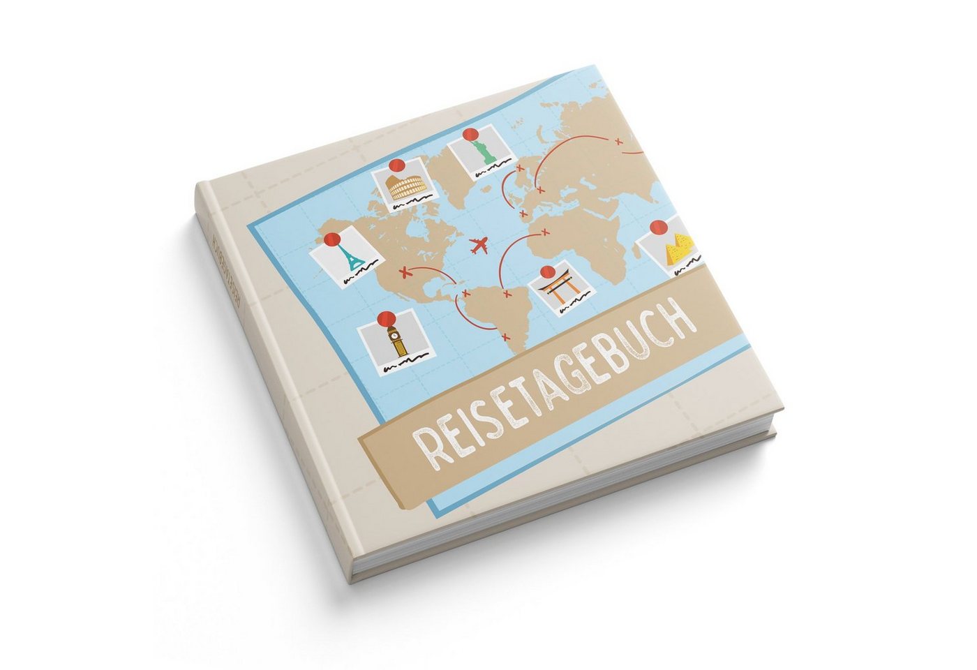 itenga Notizbuch itenga Reisetagebuch "Weltkarte" Erinnerungsbuch 88 Seiten 21x21cm