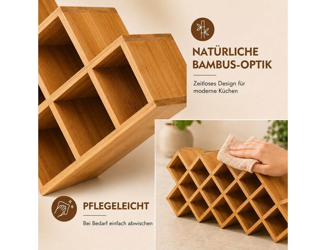 Best for Home Gewürzregal Gewürz Organizer für Küche, Arbeitsfläche und Vorratsschrank, Braun Bild 3