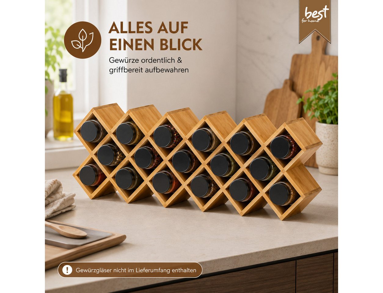 Best for Home Gewürzregal Gewürz Organizer für Küche, Arbeitsfläche und Vorratsschrank, Braun Bild 4