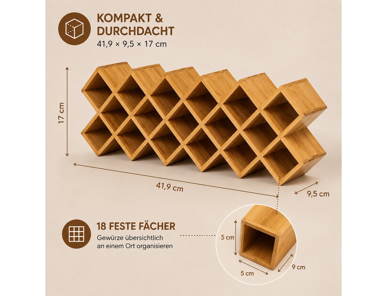 Best for Home Gewürzregal Gewürz Organizer für Küche, Arbeitsfläche und Vorratsschrank, Braun Bild 5
