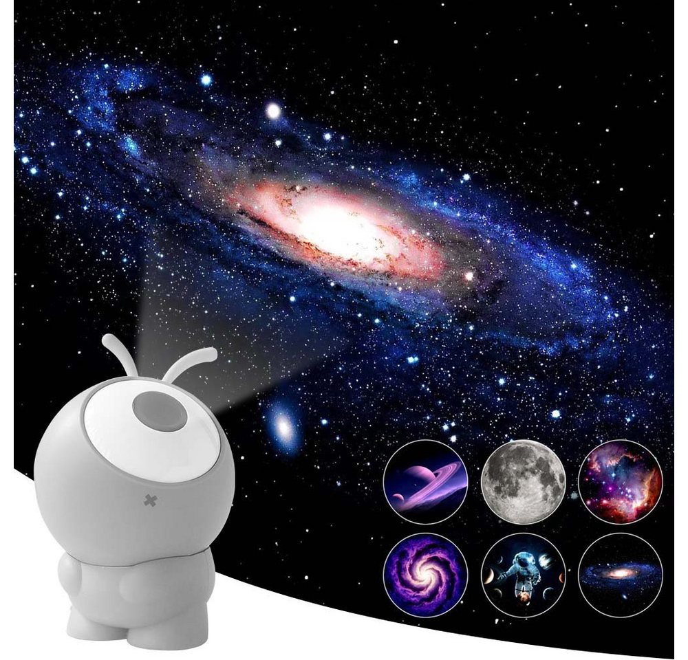 Rosnek Projektionslampe Sternenhimmel Projektor Kinder, 6-in-1 Galaxy Projektor Nachtlicht, Sternenprojektor mit 360° Rotation, Akku, 6 Motiven fürs Kinderzimmer Bild 2