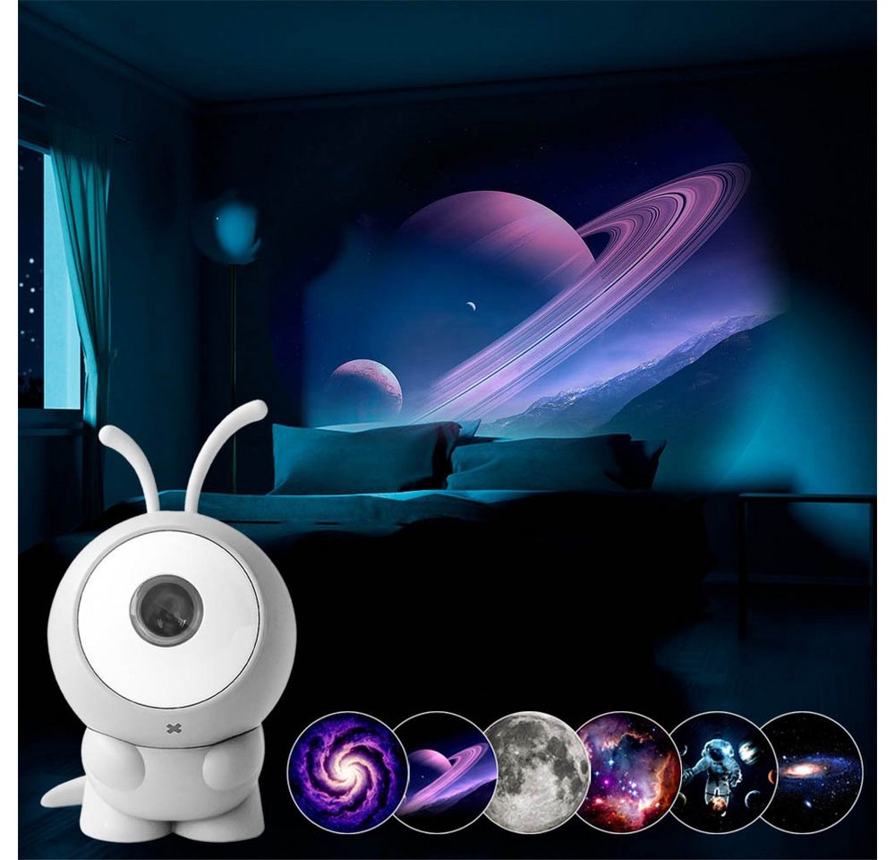 Rosnek Projektionslampe Sternenhimmel Projektor Kinder, 6-in-1 Galaxy Projektor Nachtlicht, Sternenprojektor mit 360° Rotation, Akku, 6 Motiven fürs Kinderzimmer Bild 3