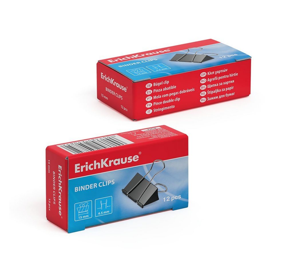 Erich Krause Büroklammer, Foldback Klammern 15mm Metall 12 Stück Schwarz