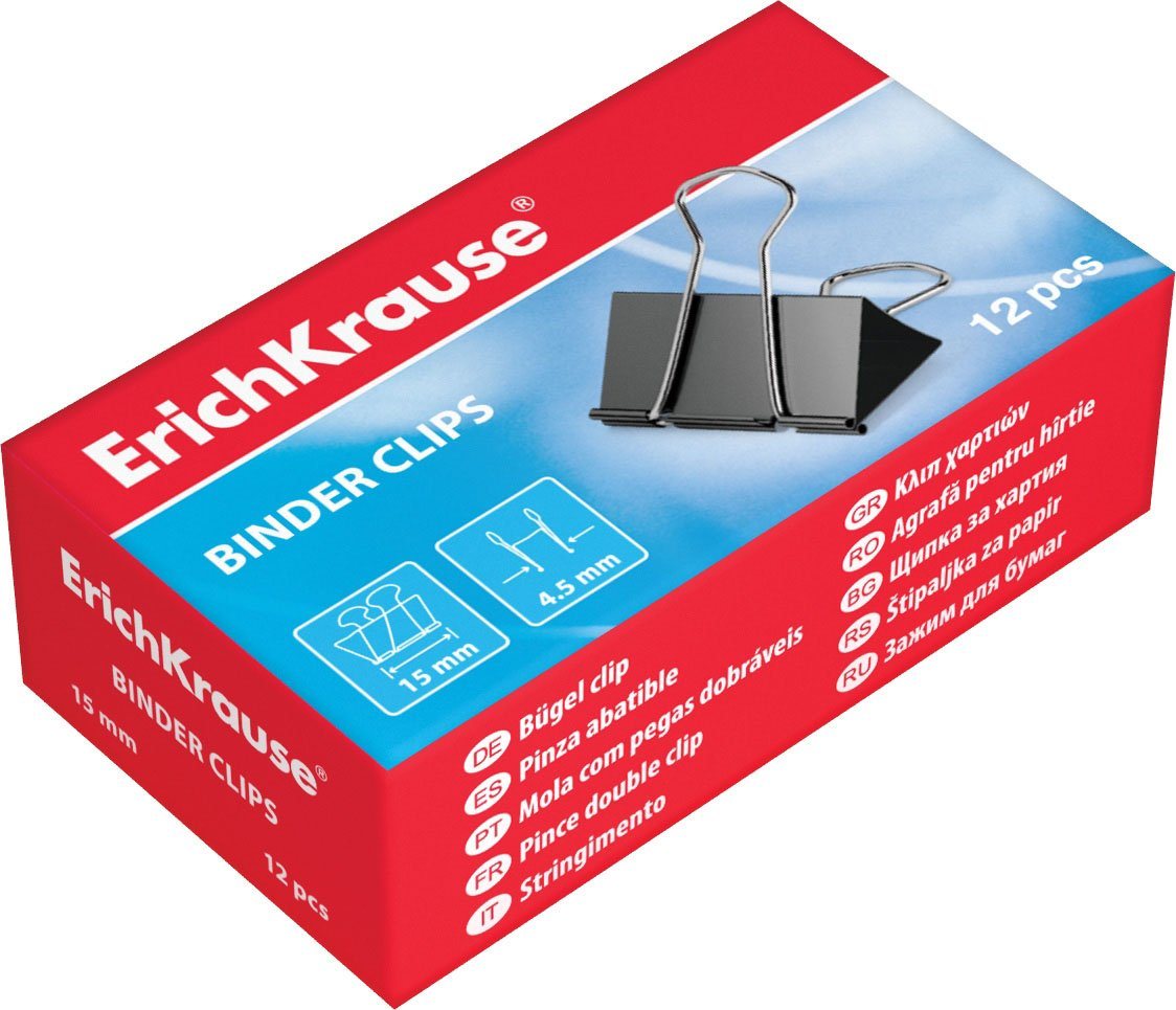 Erich Krause Büroklammer, Foldback Klammern 15mm Metall 12 Stück Schwarz Bild 2