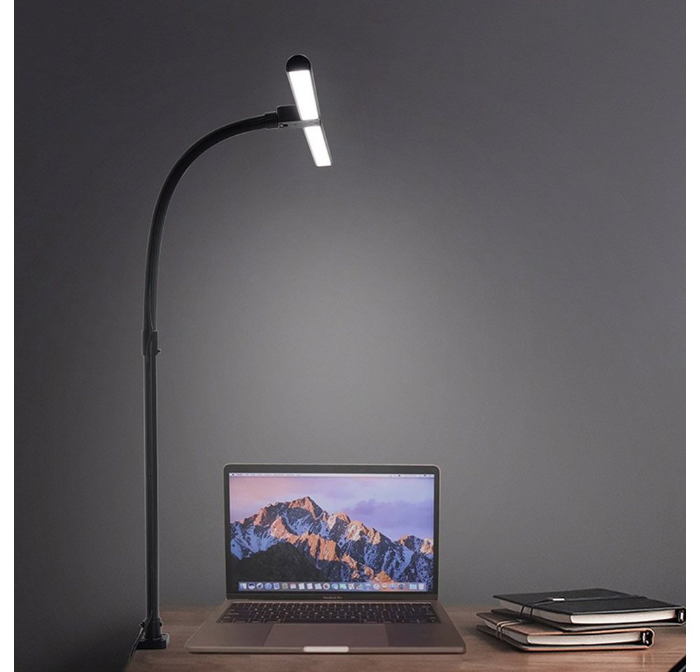 MUPOO LED Tischleuchte Doppelkopf Schreibtischlampe LED Dimmbar,24W 80CM/105CM, Klemmleuchte, 5 Farbe-5 Helligkeit