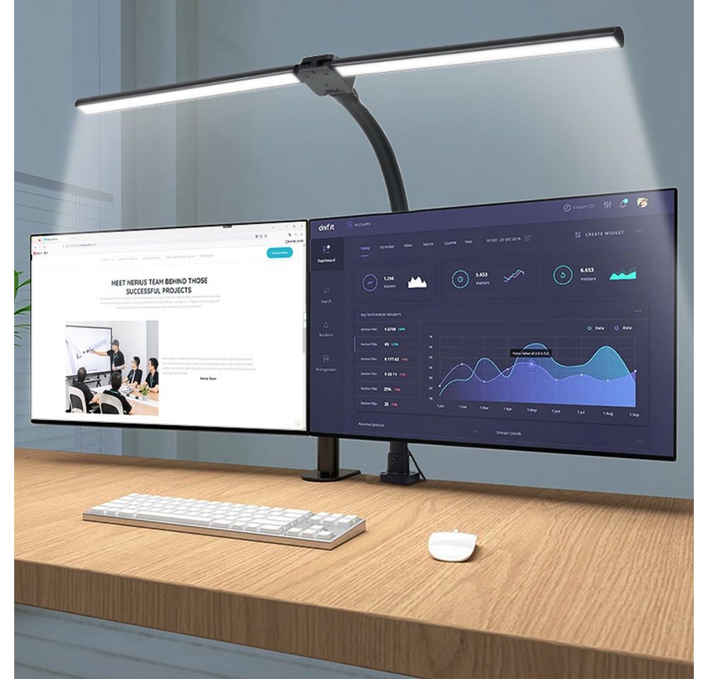 MUPOO LED Tischleuchte Doppelkopf Schreibtischlampe LED Dimmbar,24W 80CM/105CM, Klemmleuchte, 5 Farbe-5 Helligkeit Bild 3