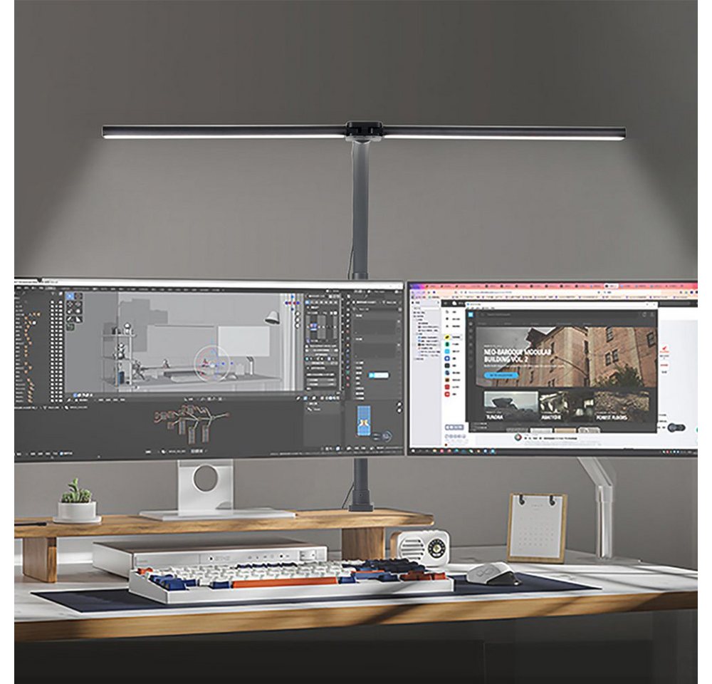 MUPOO LED Tischleuchte Doppelkopf Schreibtischlampe LED Dimmbar,24W 80CM/105CM, Klemmleuchte, 5 Farbe-5 Helligkeit Bild 5