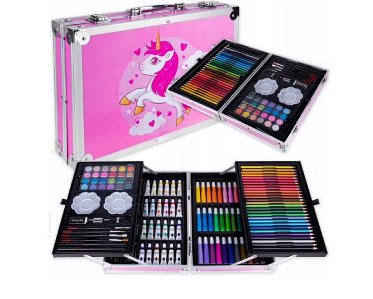 R2 Invest Kreativset Einhorn Kinder Malset 145-teilig Pink– Malkoffer mit Stiften & Farben, (145-tlg) Bild 2