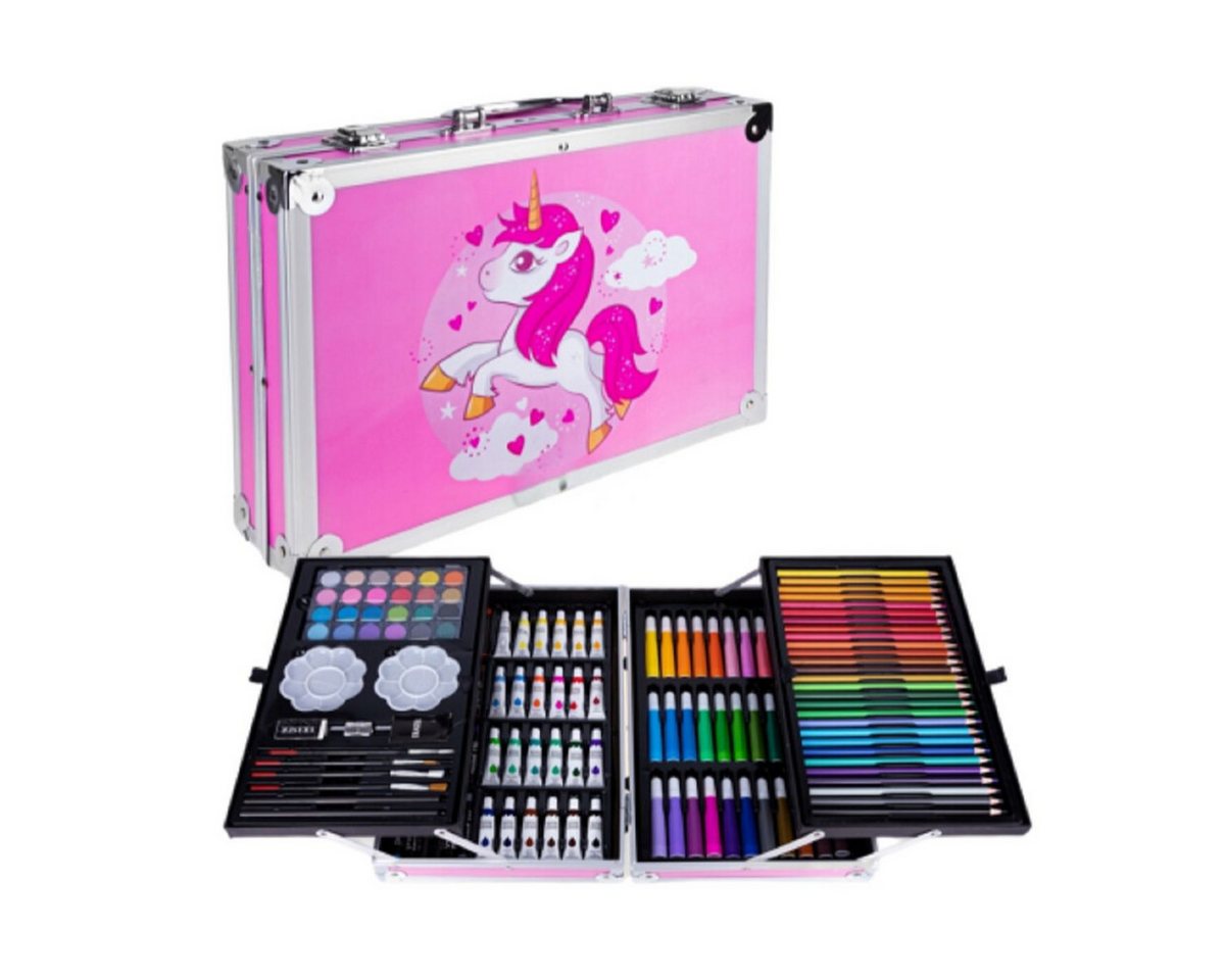 R2 Invest Kreativset Einhorn Kinder Malset 145-teilig Pink– Malkoffer mit Stiften & Farben, (145-tlg) Bild 4