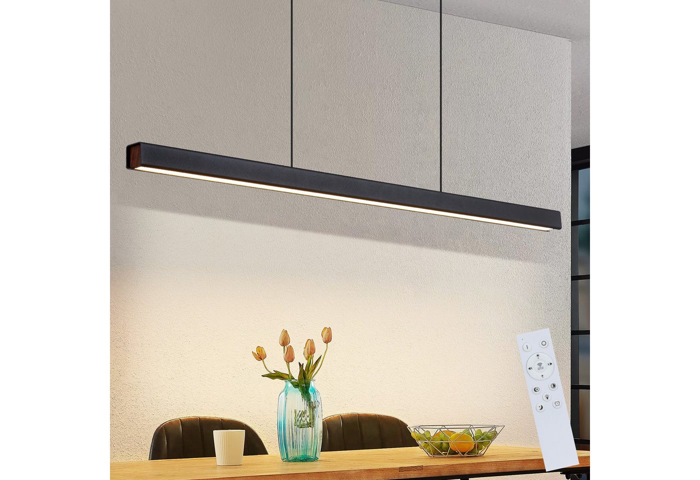ZMH Pendelleuchte Esszimmer 108/148 CM Schwarz Linear Pendellampe 37W Dimmbar Küche, LED fest integriert, 3000-6500K, mit Fernbedienung Modern Hängeleuchte Wohnzimmer