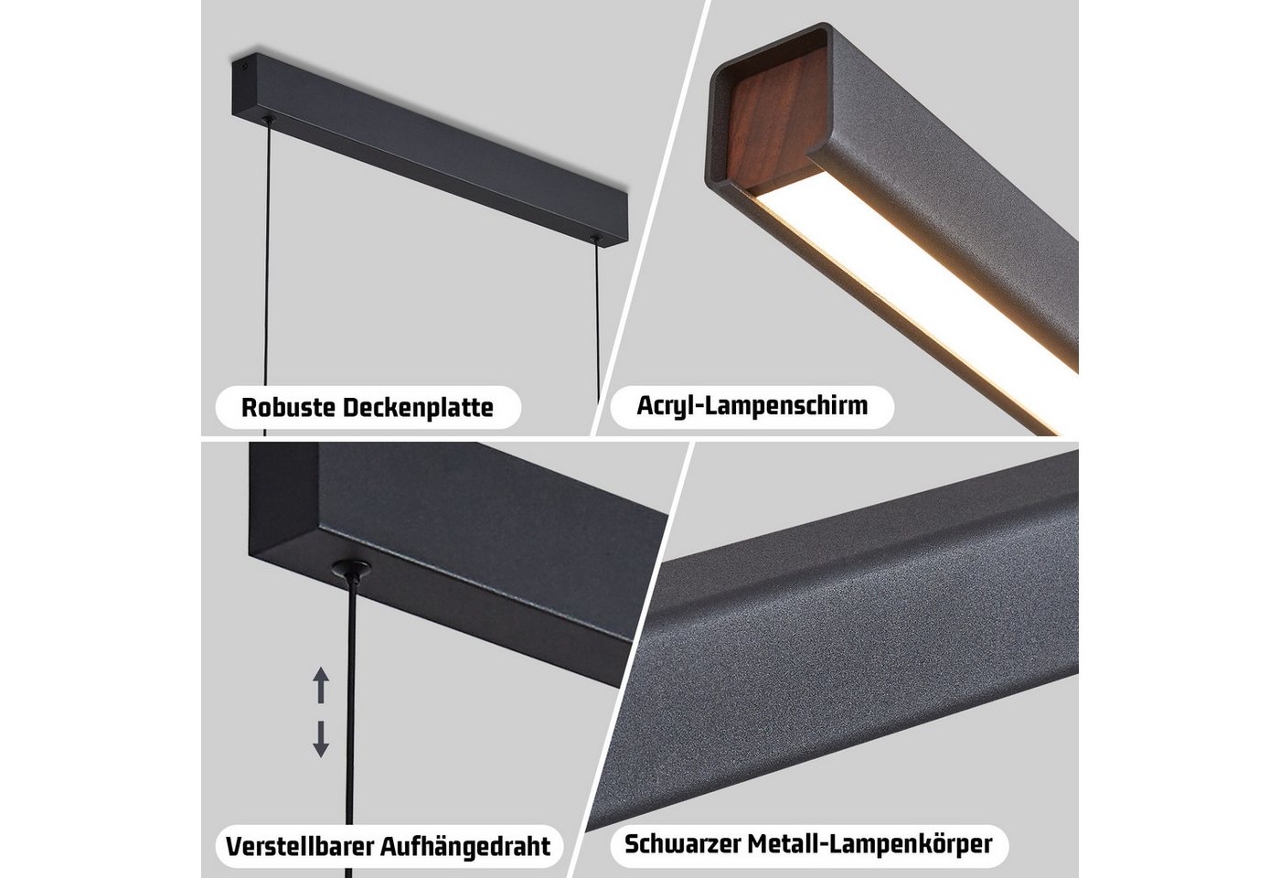 ZMH Pendelleuchte Esszimmer 108/148 CM Schwarz Linear Pendellampe 37W Dimmbar Küche, LED fest integriert, 3000-6500K, mit Fernbedienung Modern Hängeleuchte Wohnzimmer Bild 3