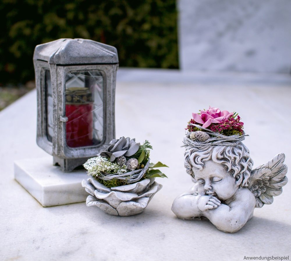 matches21 HOME & HOBBY Blumentopf Grabschmuck Rose in grau Pflanztopf Deko Ø 14,5 cm (1 St) Bild 2
