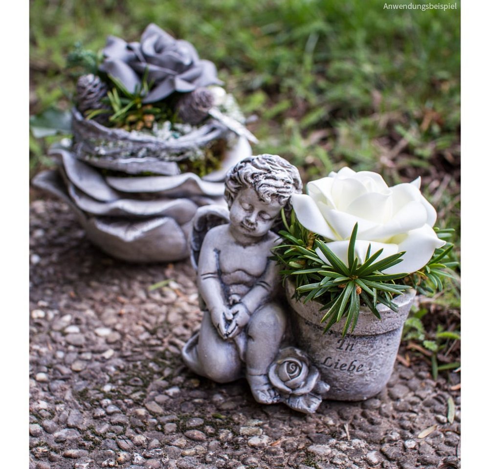 matches21 HOME & HOBBY Blumentopf Grabschmuck Rose in grau Pflanztopf Deko Ø 14,5 cm (1 St) Bild 3