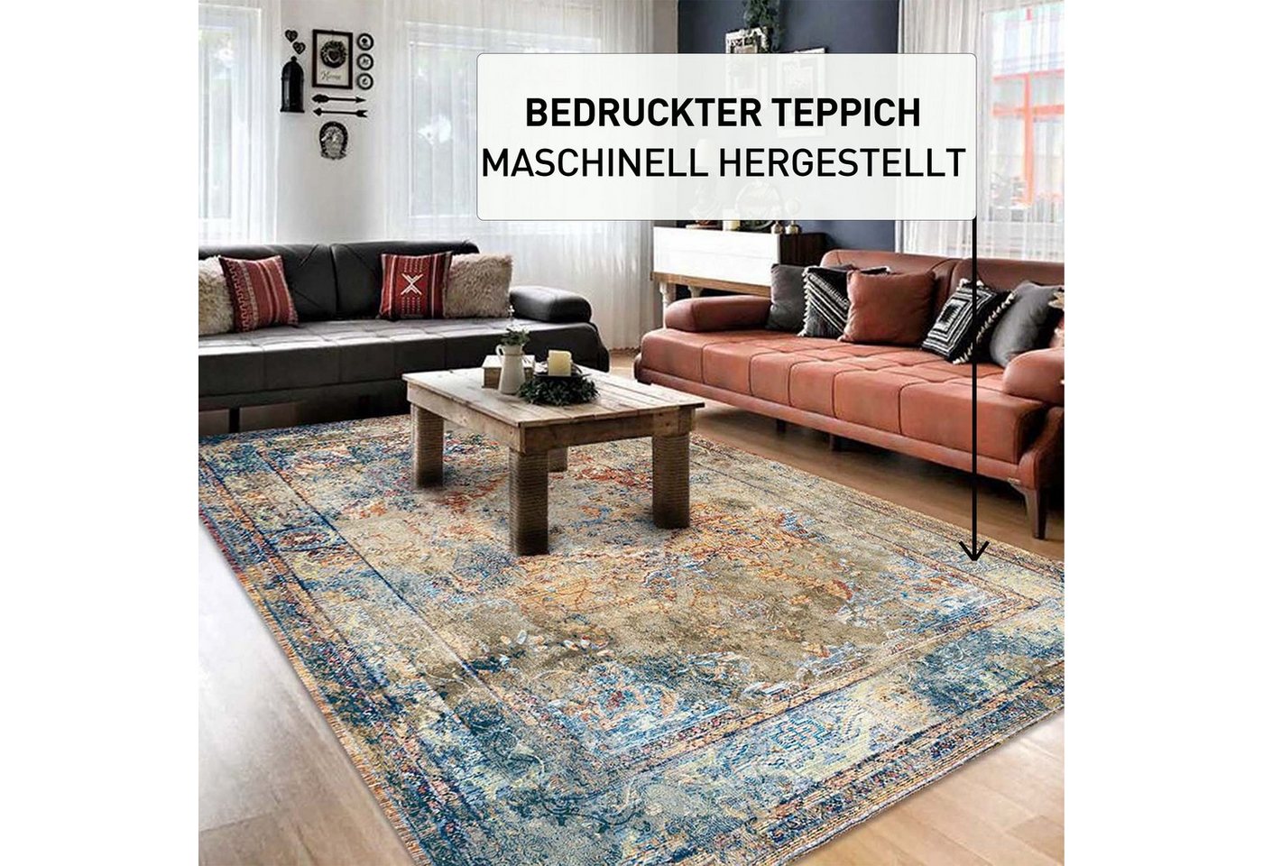 Bamyum Teppich Landon Teppich mit ChenilleDruck, Waschbarer, Antibakteriell Teppich, Höhe: 80 mm, Einzelstück Bild 2