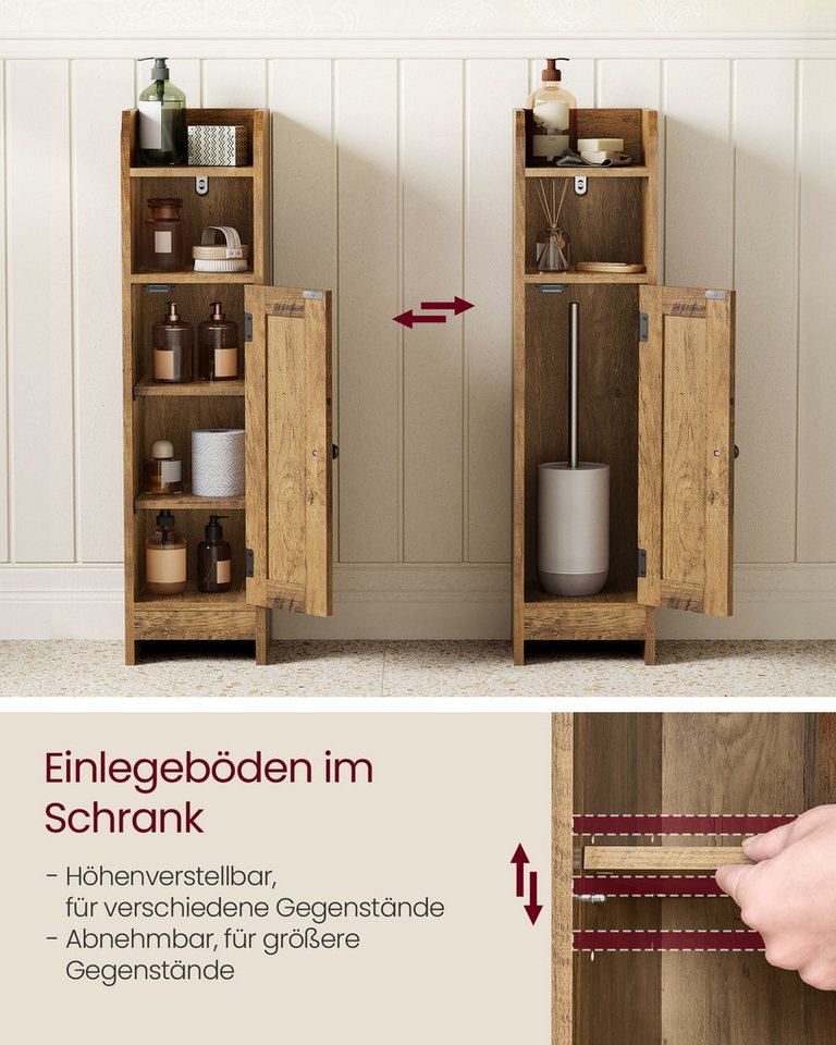 VASAGLE Badkommode Badezimmerschrank Badschrank schmal, stehend, verstellbare Ablagen, 20 x 18 x 80 cm,schmal,stehend,mit Tür und Regal Bild 2