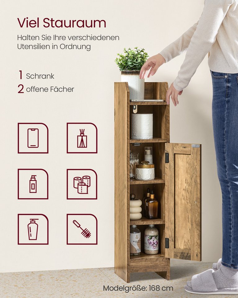 VASAGLE Badkommode Badezimmerschrank Badschrank schmal, stehend, verstellbare Ablagen, 20 x 18 x 80 cm,schmal,stehend,mit Tür und Regal Bild 4