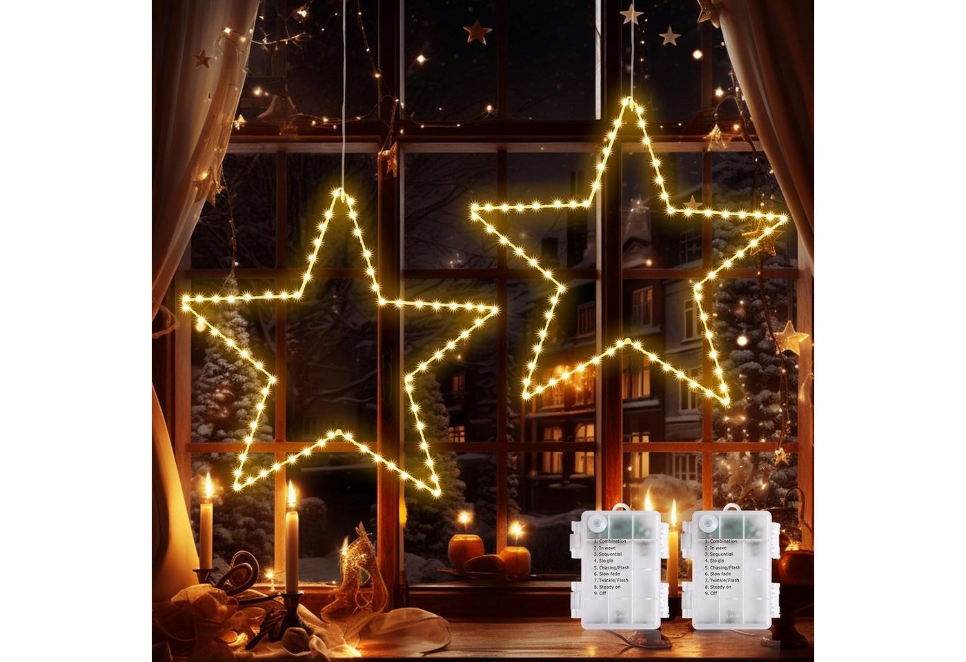 Quntis LED-Lichterkette Led weihnachtsdeko für fenster, innen/außen, weihnachtsstern, weihnachtsstern 50CM Led Stern mit Timer Memory Funktion Dekoration
