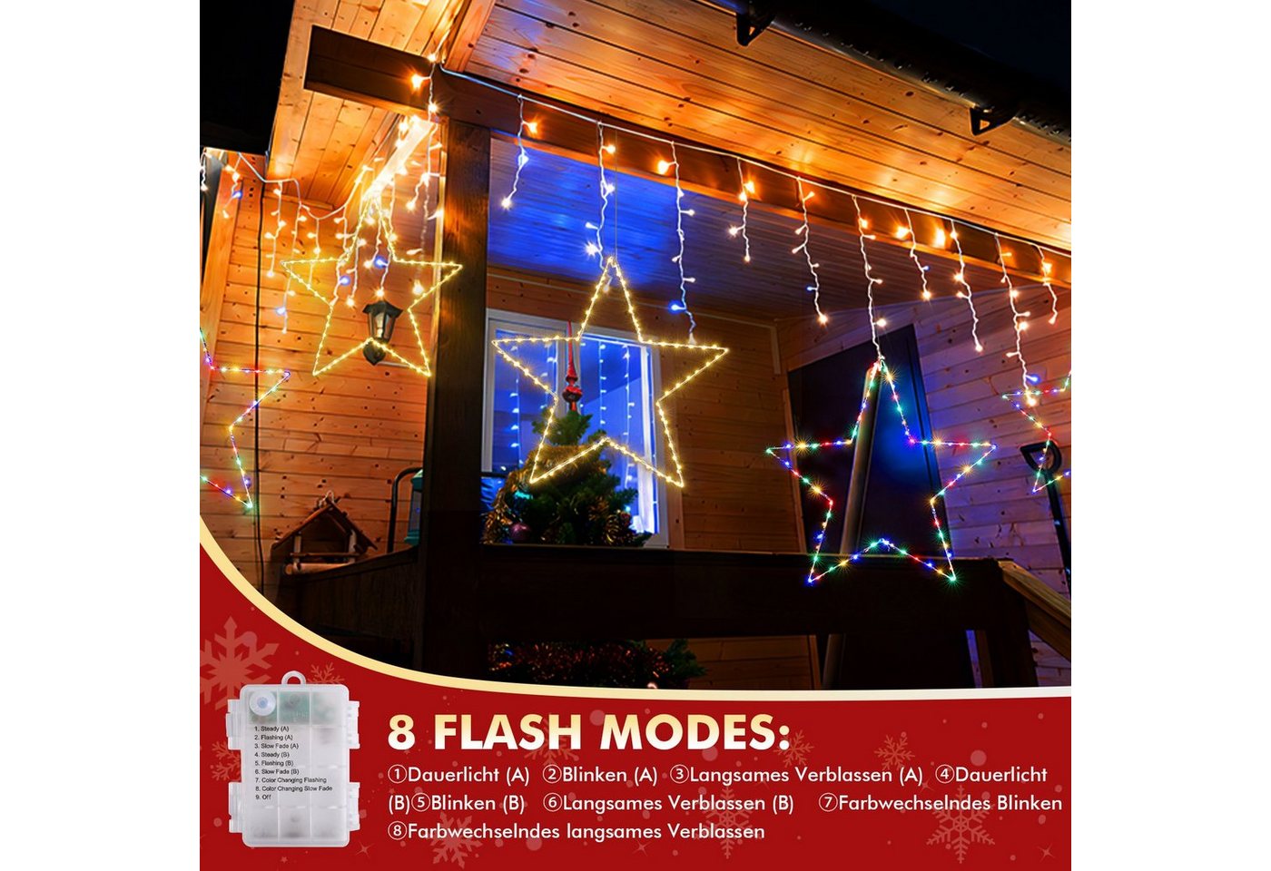 Quntis LED-Lichterkette Led weihnachtsdeko für fenster, innen/außen, weihnachtsstern, weihnachtsstern 50CM Led Stern mit Timer Memory Funktion Dekoration Bild 2