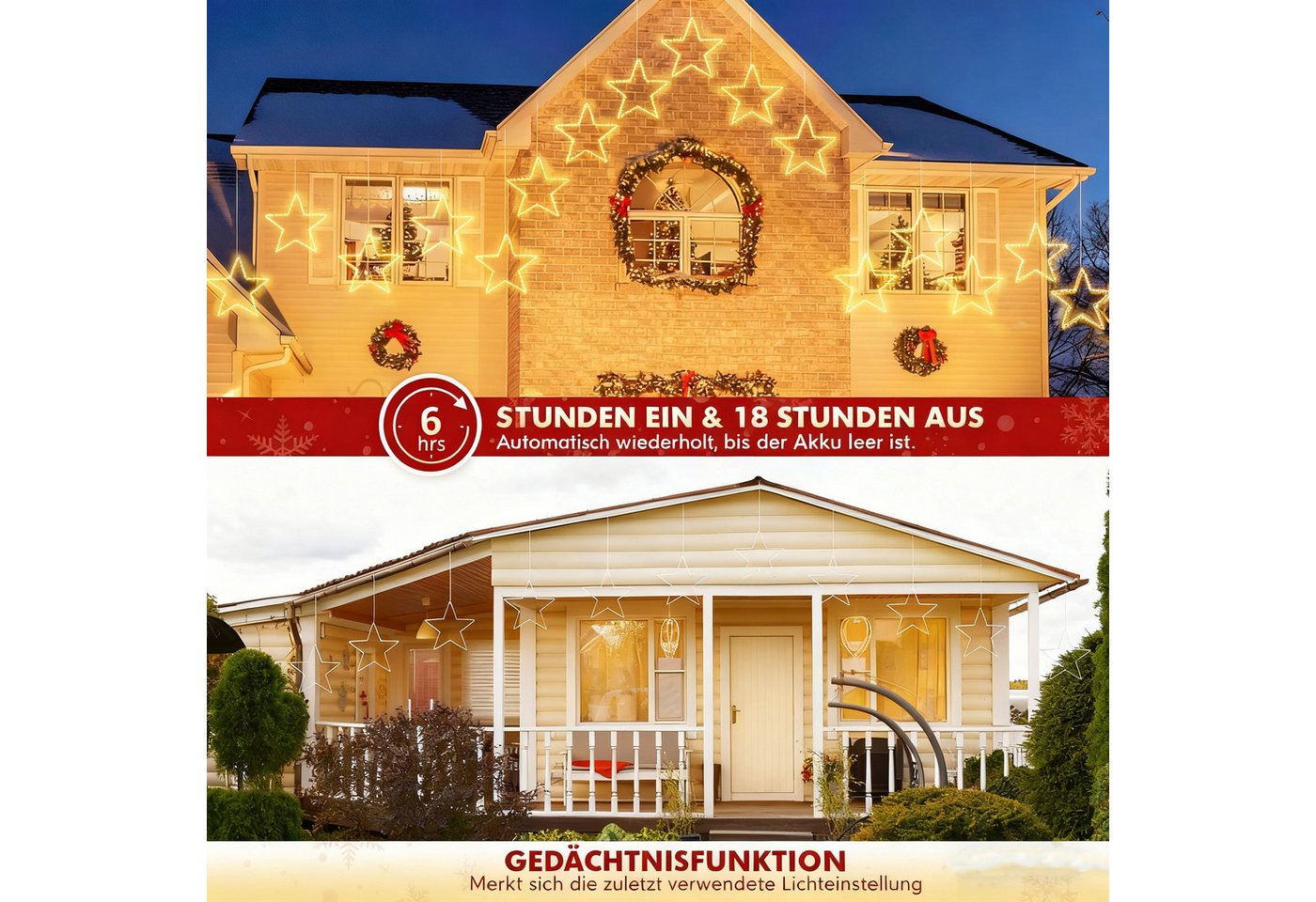 Quntis LED-Lichterkette Led weihnachtsdeko für fenster, innen/außen, weihnachtsstern, weihnachtsstern 50CM Led Stern mit Timer Memory Funktion Dekoration Bild 3
