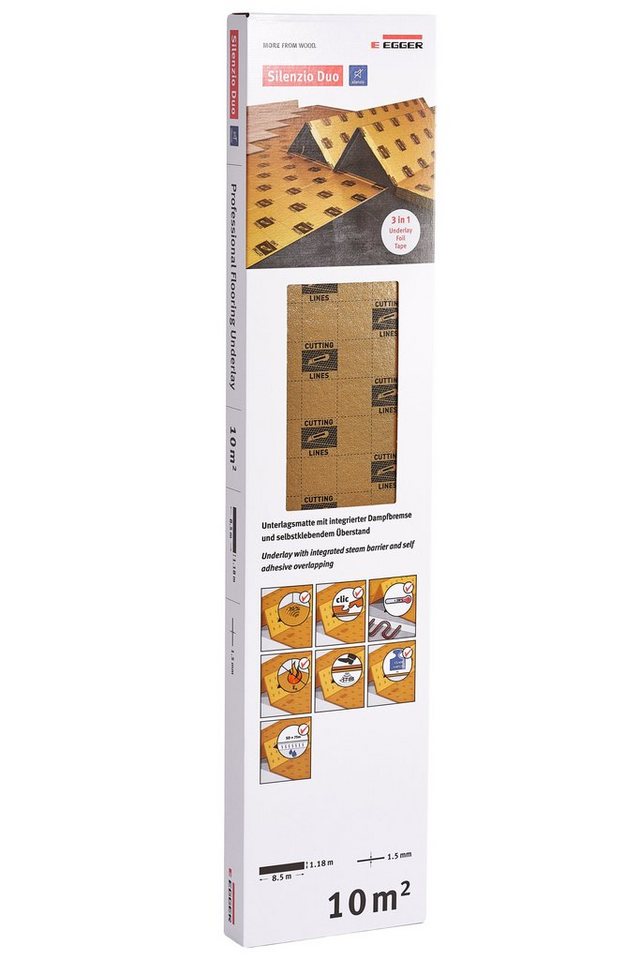 EGGER Trittschalldämmplatte EGGER Laminat Unterlagsmatte Silenzio Duo, 10 m², Trittschalldämmung für Designboden
