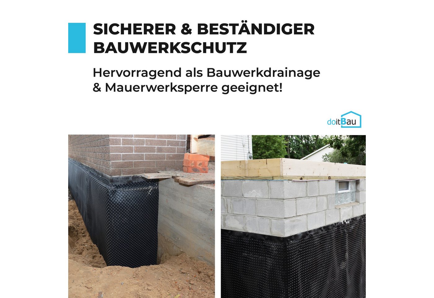 doitBau Baufolie doitBau Noppenbahn mit Drainagevlies 1m x 15m, (1-St)