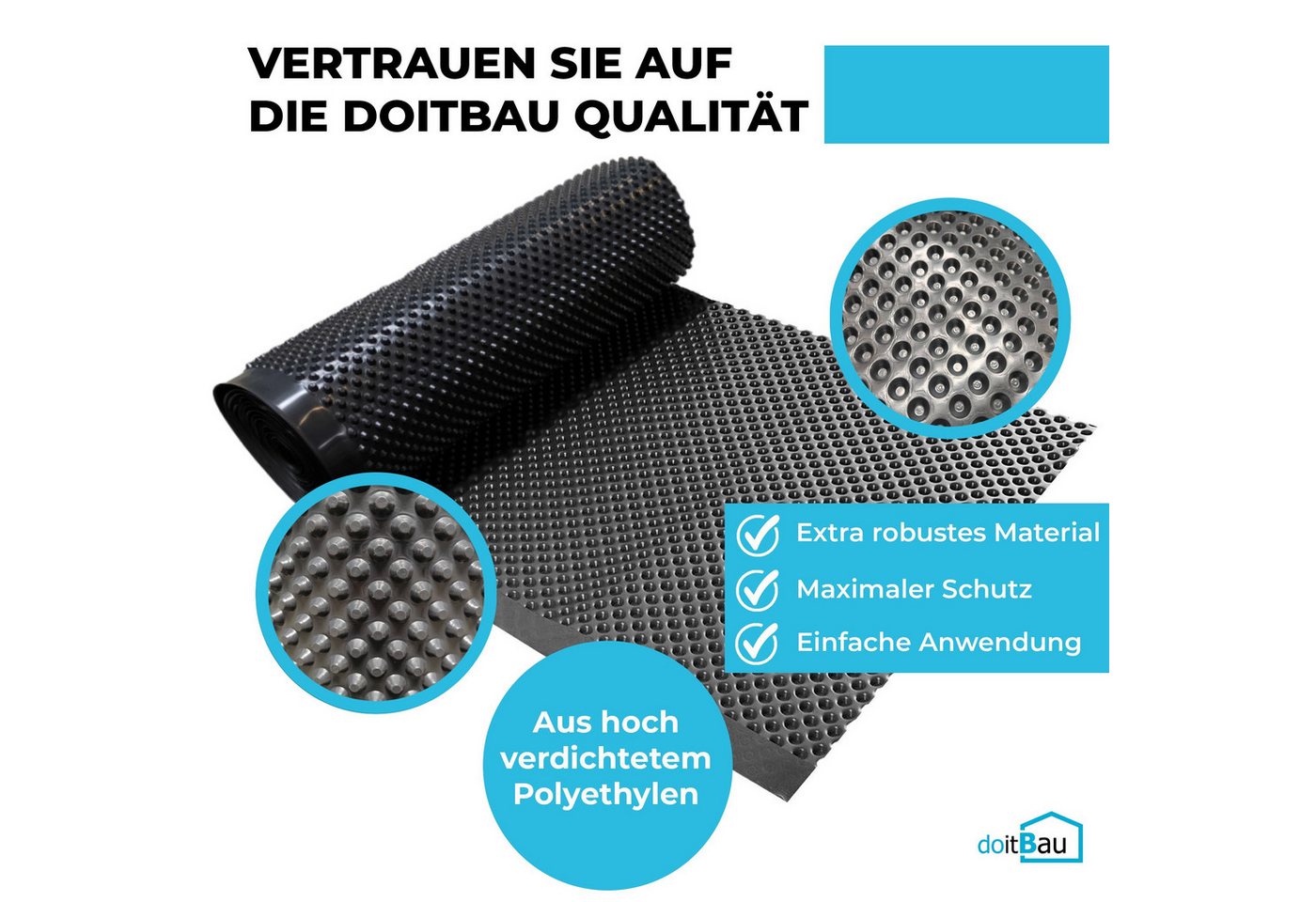 doitBau Baufolie doitBau Noppenbahn mit Drainagevlies 1m x 15m, (1-St) Bild 3