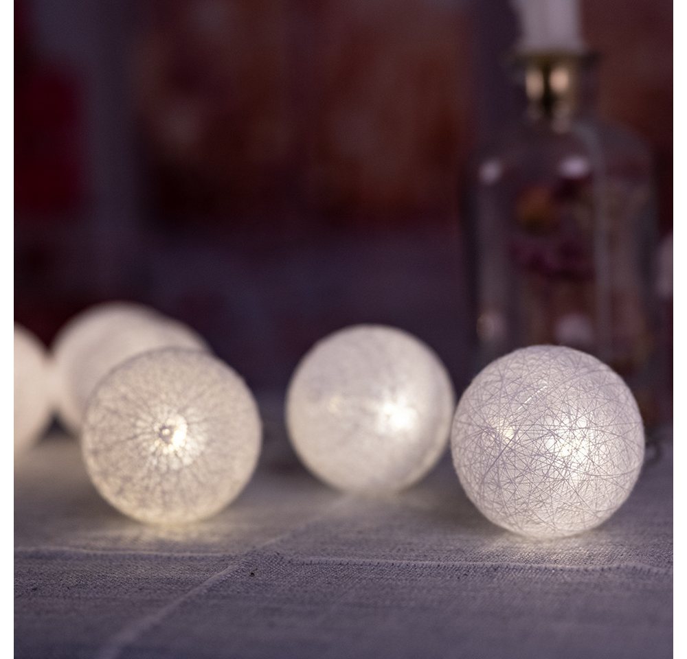 GLOBO LIGHTING Dekolicht, LED-Leuchtmittel fest verbaut, Warmweiß, 20er LED Lichterkette Geflecht Kugel Weihnachts Lampen Baumwolle X-MAS
