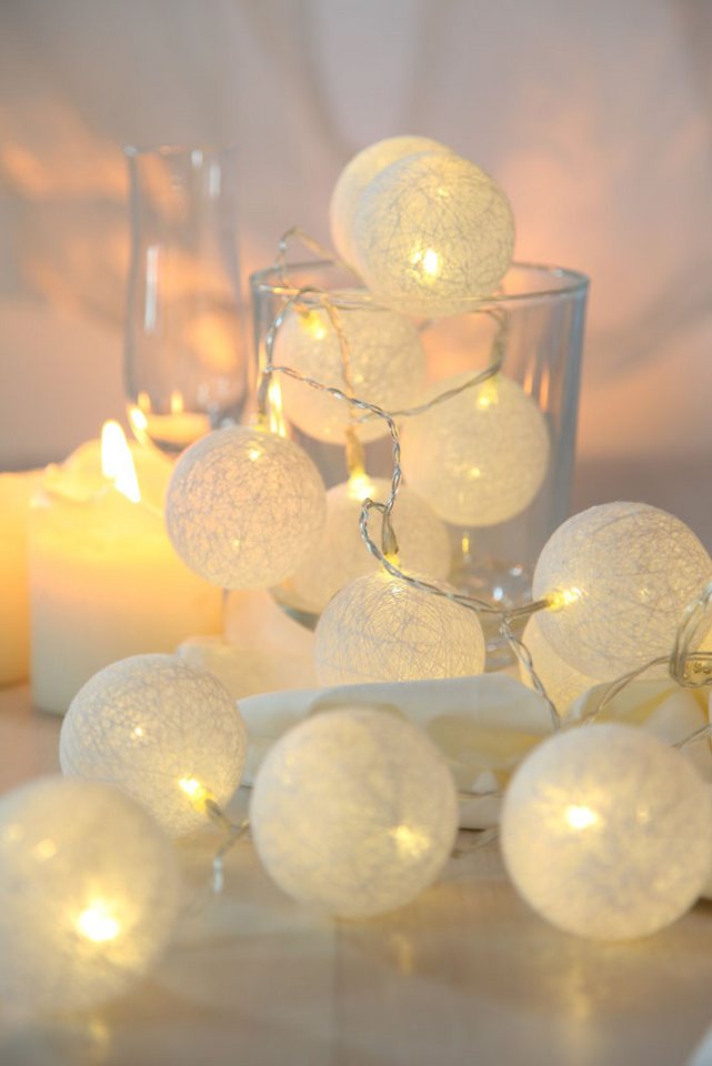 GLOBO LIGHTING Dekolicht, LED-Leuchtmittel fest verbaut, Warmweiß, 20er LED Lichterkette Geflecht Kugel Weihnachts Lampen Baumwolle X-MAS Bild 2