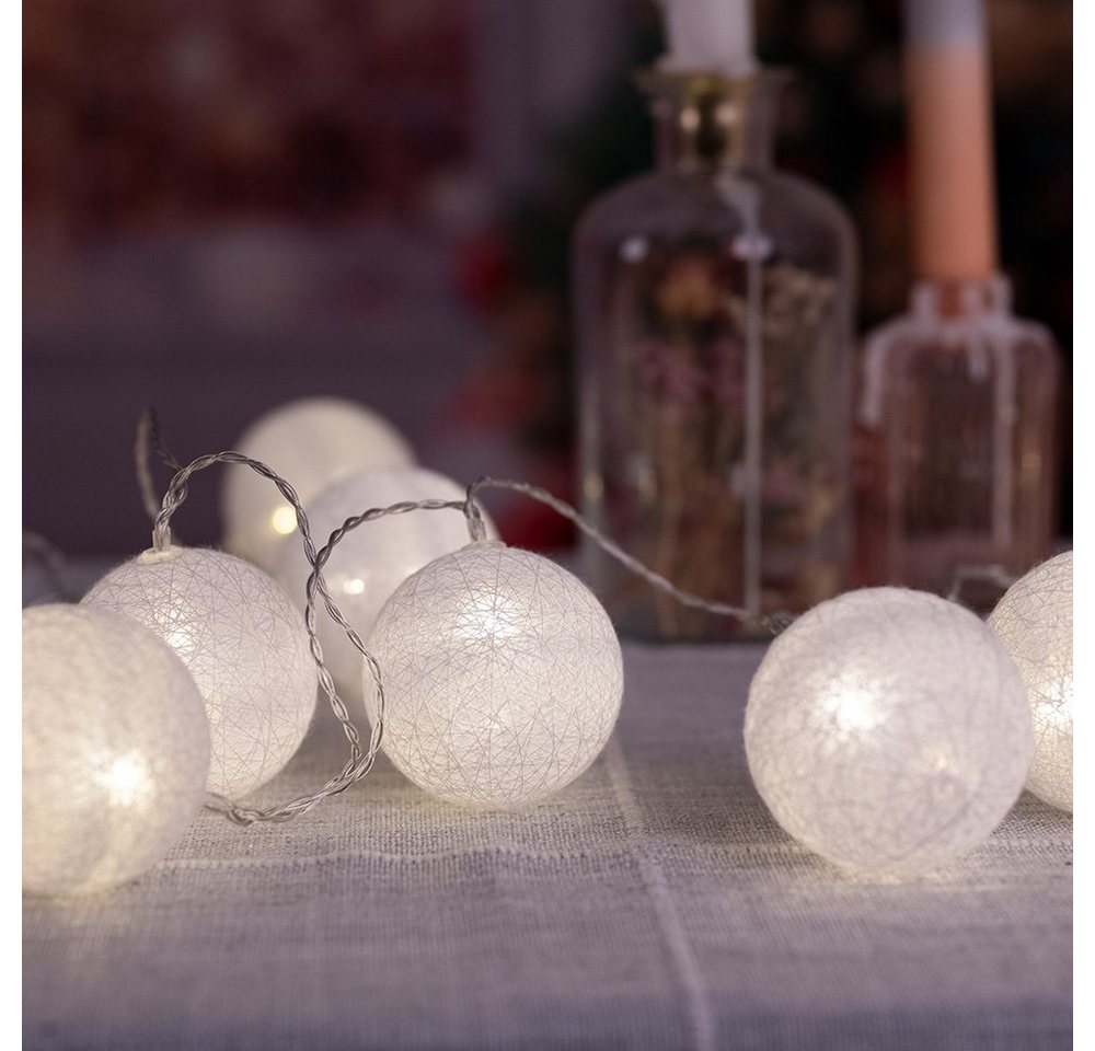GLOBO LIGHTING Dekolicht, LED-Leuchtmittel fest verbaut, Warmweiß, 20er LED Lichterkette Geflecht Kugel Weihnachts Lampen Baumwolle X-MAS Bild 5